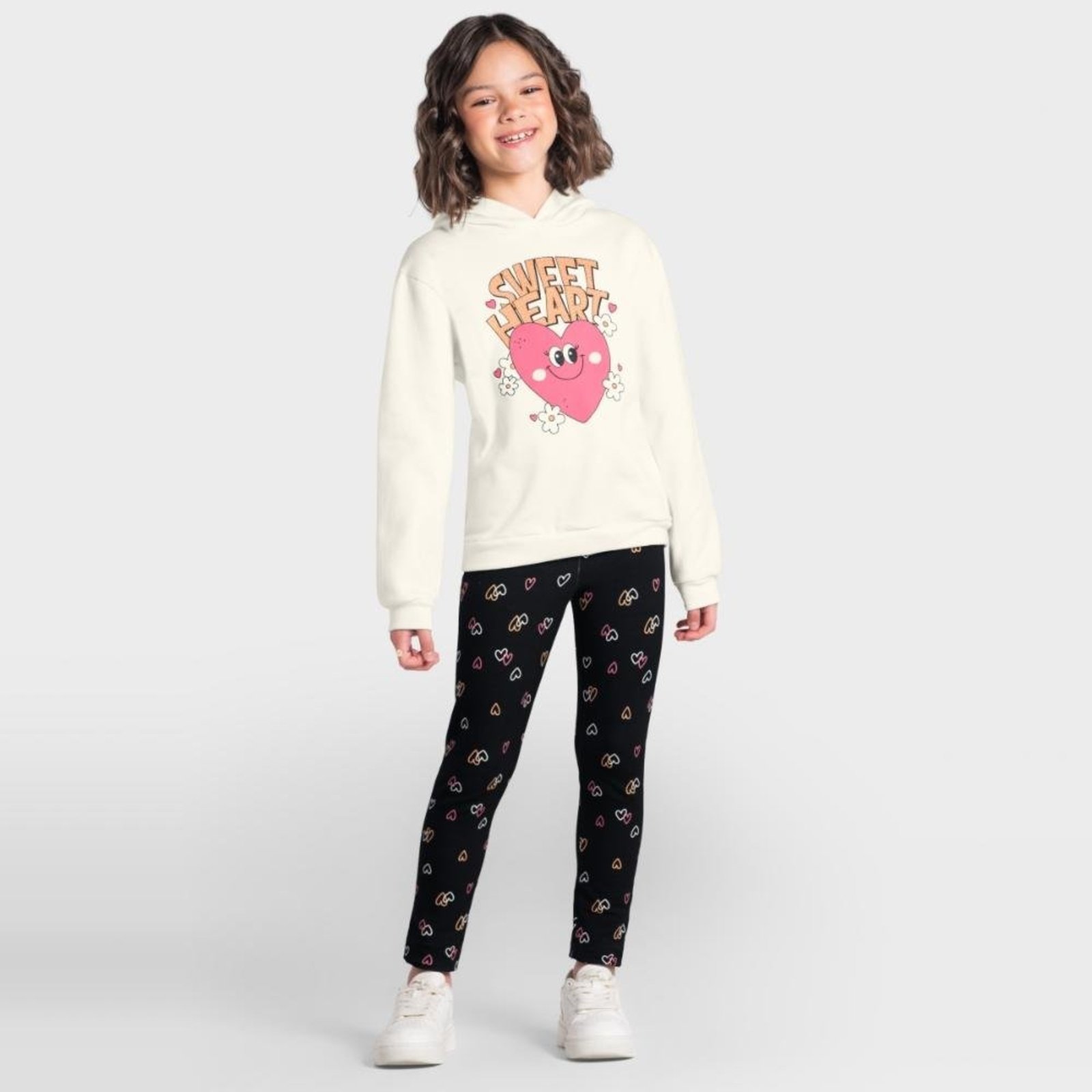 Infantil - Conjunto menina em moletom de corações Brandili