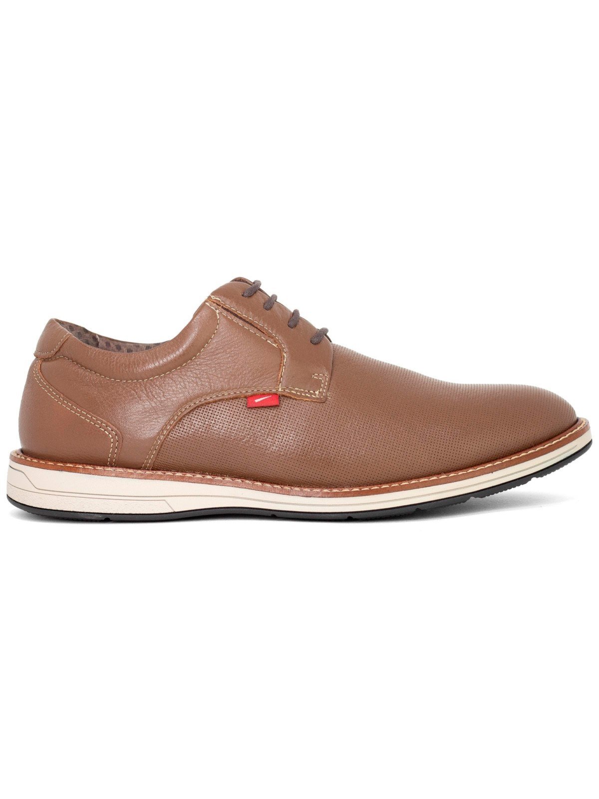 Sapato Masculino Ferracini Casual Kingston 24h Couro Cadarço Conforto Marrom Tabaco