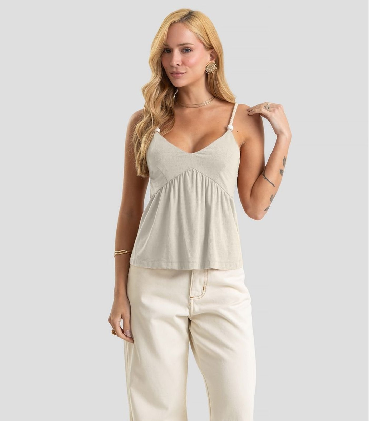 Blusa De Alça Feminina Em Tecido Visco Dianna Bege