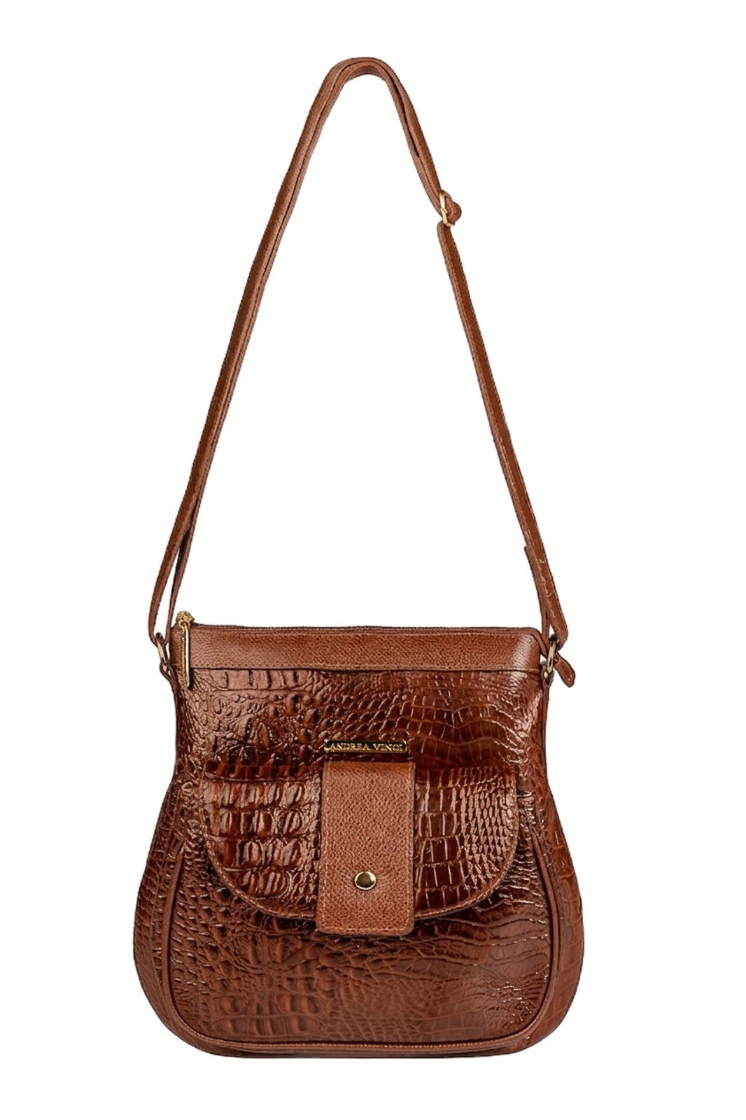 Vista 2 Bolsa tiracolo de couro croco Elis - Whisky Andrea Vinci bege Andrea Vinci bege