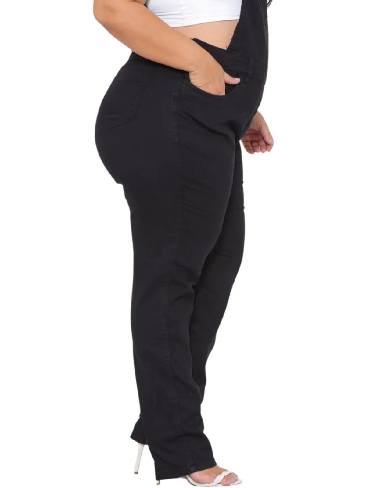 Vista 3 Macacão Jardineira Feminino Jeans Light Plus Size Sarja preto JEANS LIGHT preto