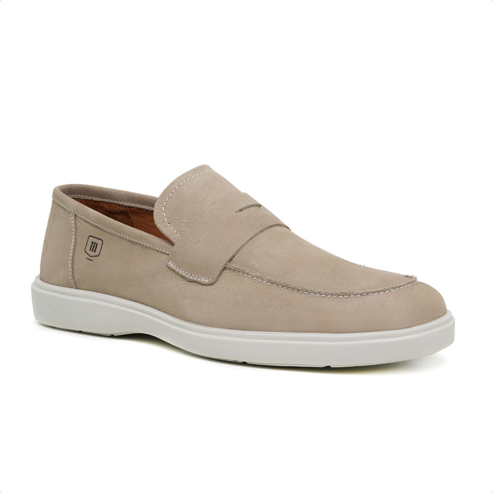 Sapato Malbork Mocassim Masculino em Couro Bege com Solado em Borracha 3001