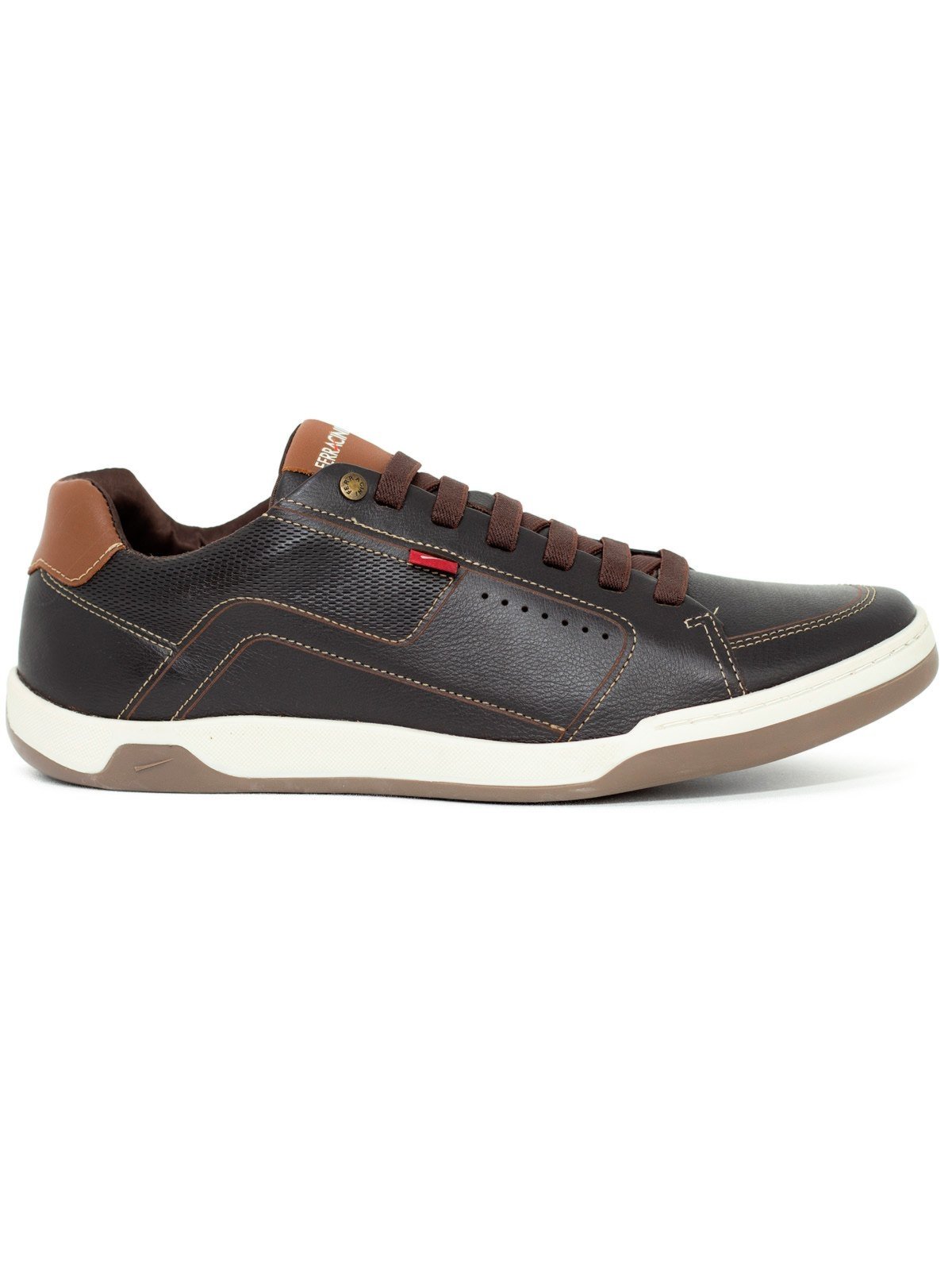 Sapatênis Masculino Ferracini Lexus 24h Couro Legítimo Casual Confortável Marrom Chocolate
