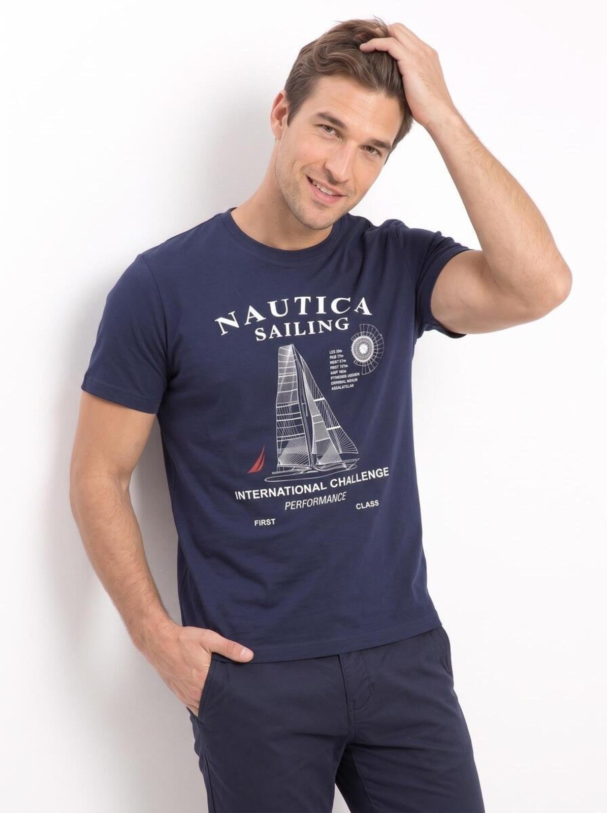 Camiseta Nautica Manga Curta Estampada Nautica Azul Marinho