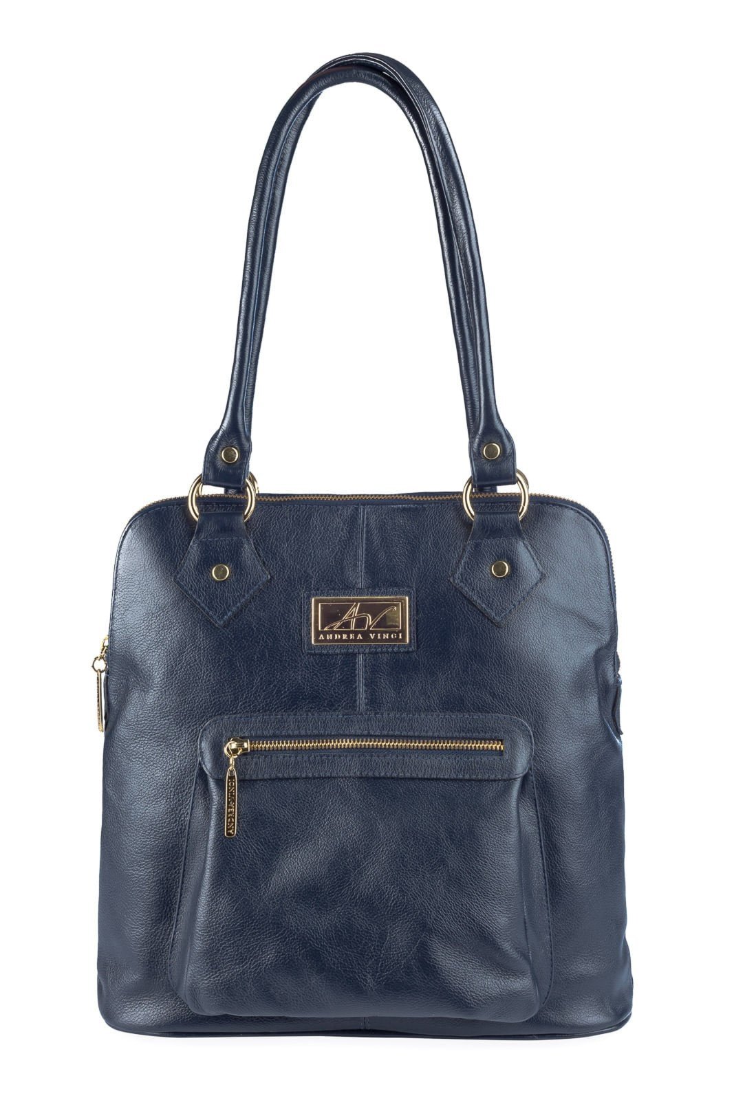 Bolsa mochila de couro liso Lívia - Azul