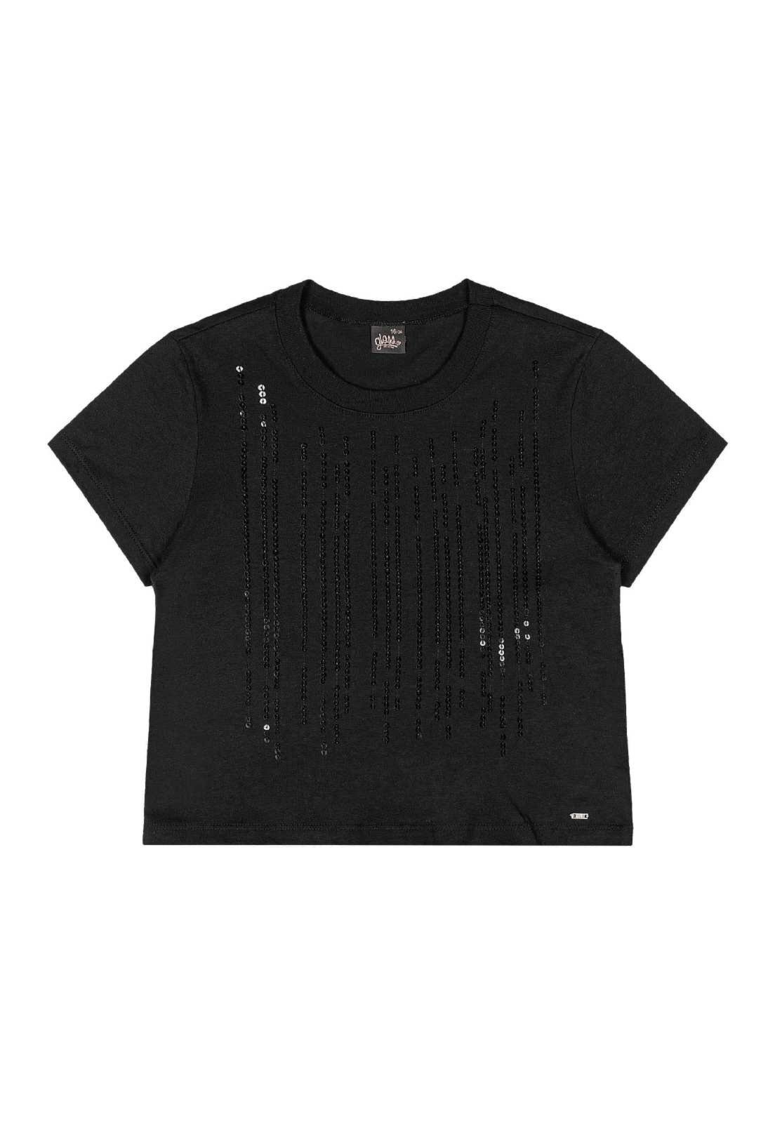 Vista 3 Infantil - Blusa com Paetê Juvenil Gloss preto Gloss preto