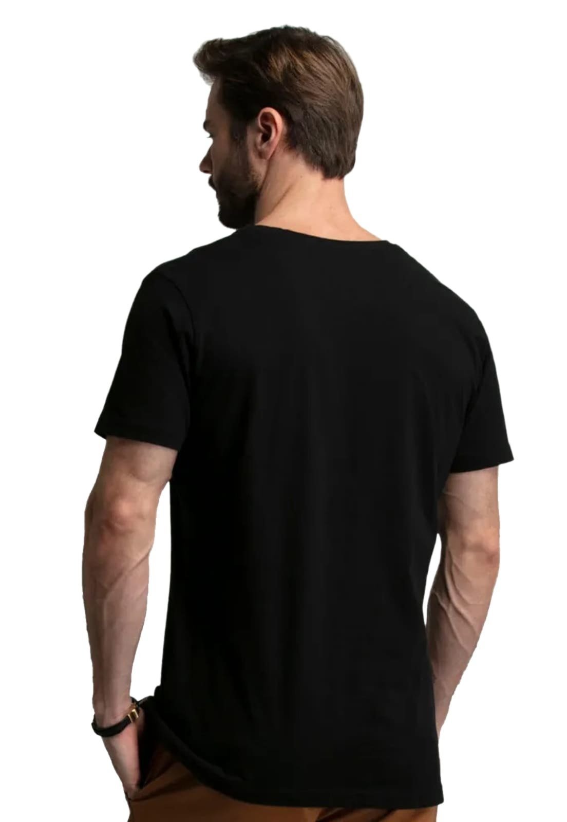 Vista 3 Camiseta Gola V Básica Lisa Moderna Di Nuevo cinza Di Nuevo cinza
