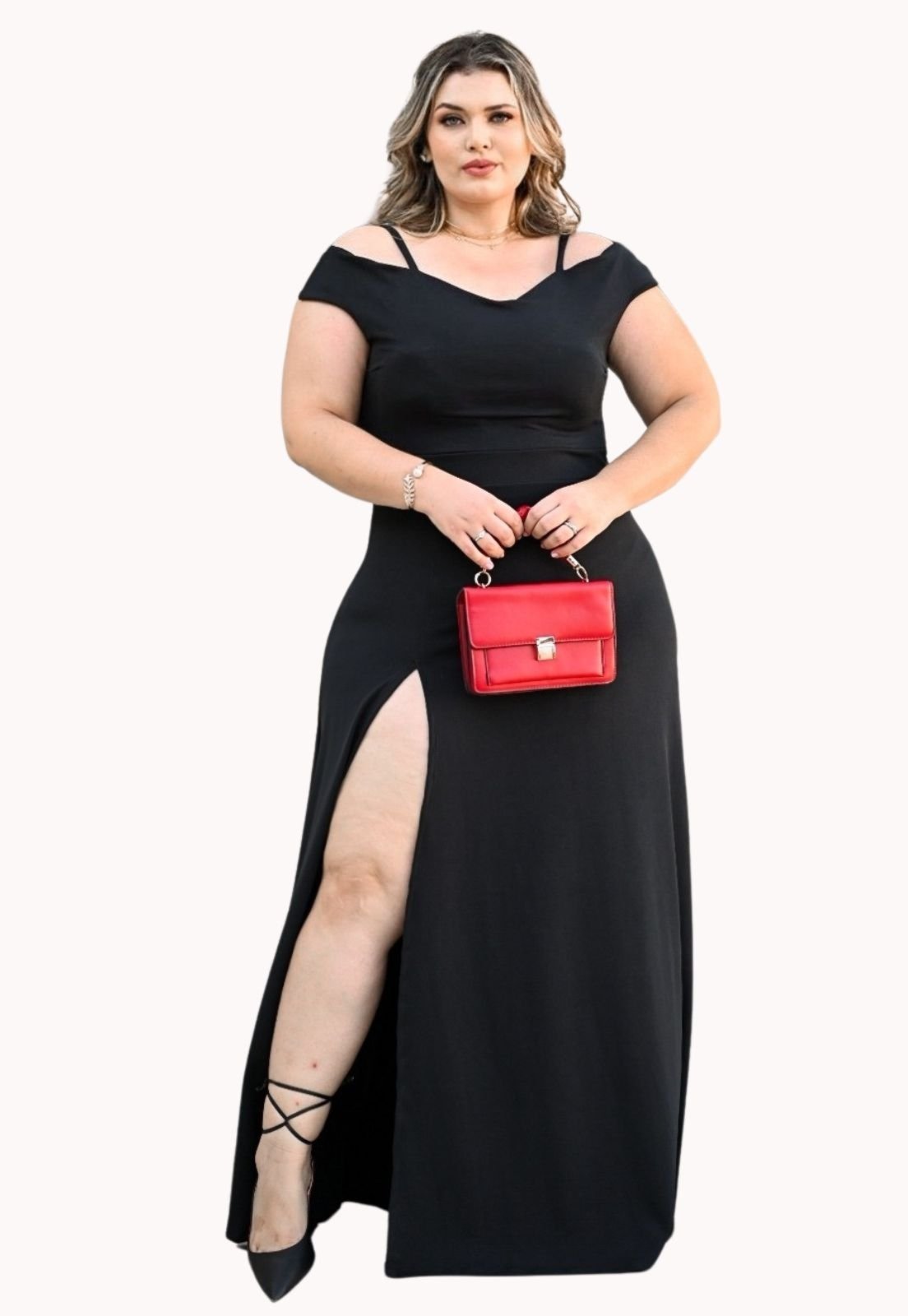 Vestido Longo Plus Size Crepe Alcinha Festa Feminino Juquitiba Brasil Preto