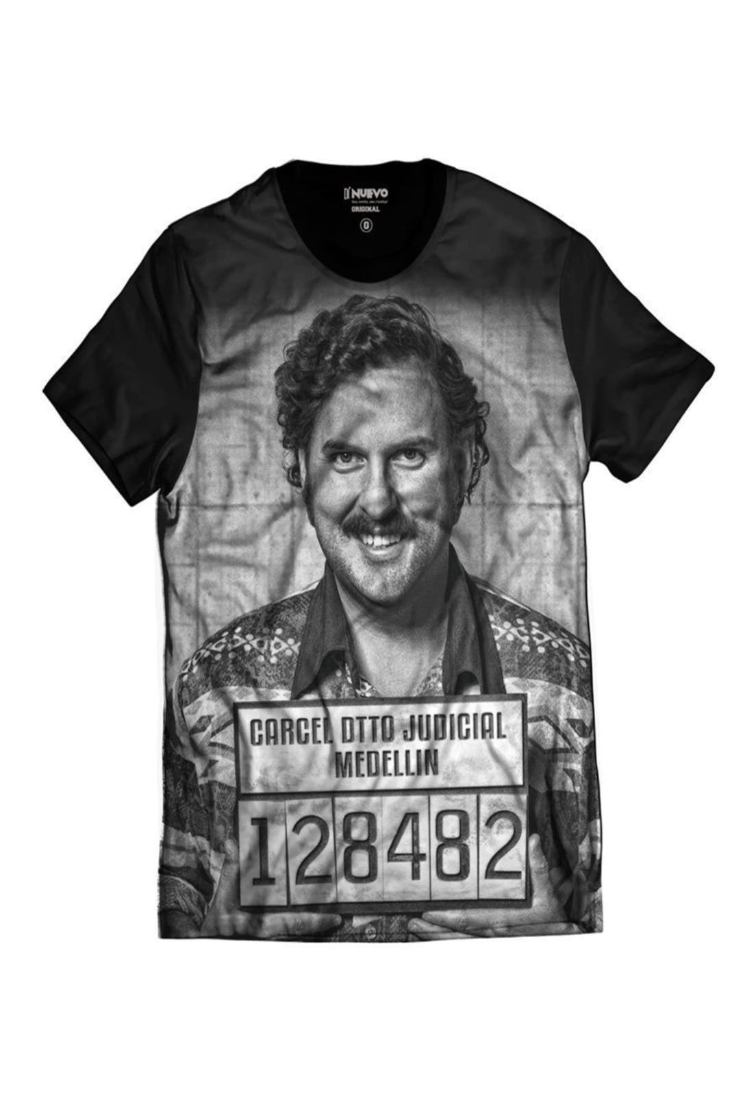Vista 2 Camiseta Pablo Escobar El Patron Preso Cartel Medelin Masculina Di Nuevo preto Di Nuevo preto