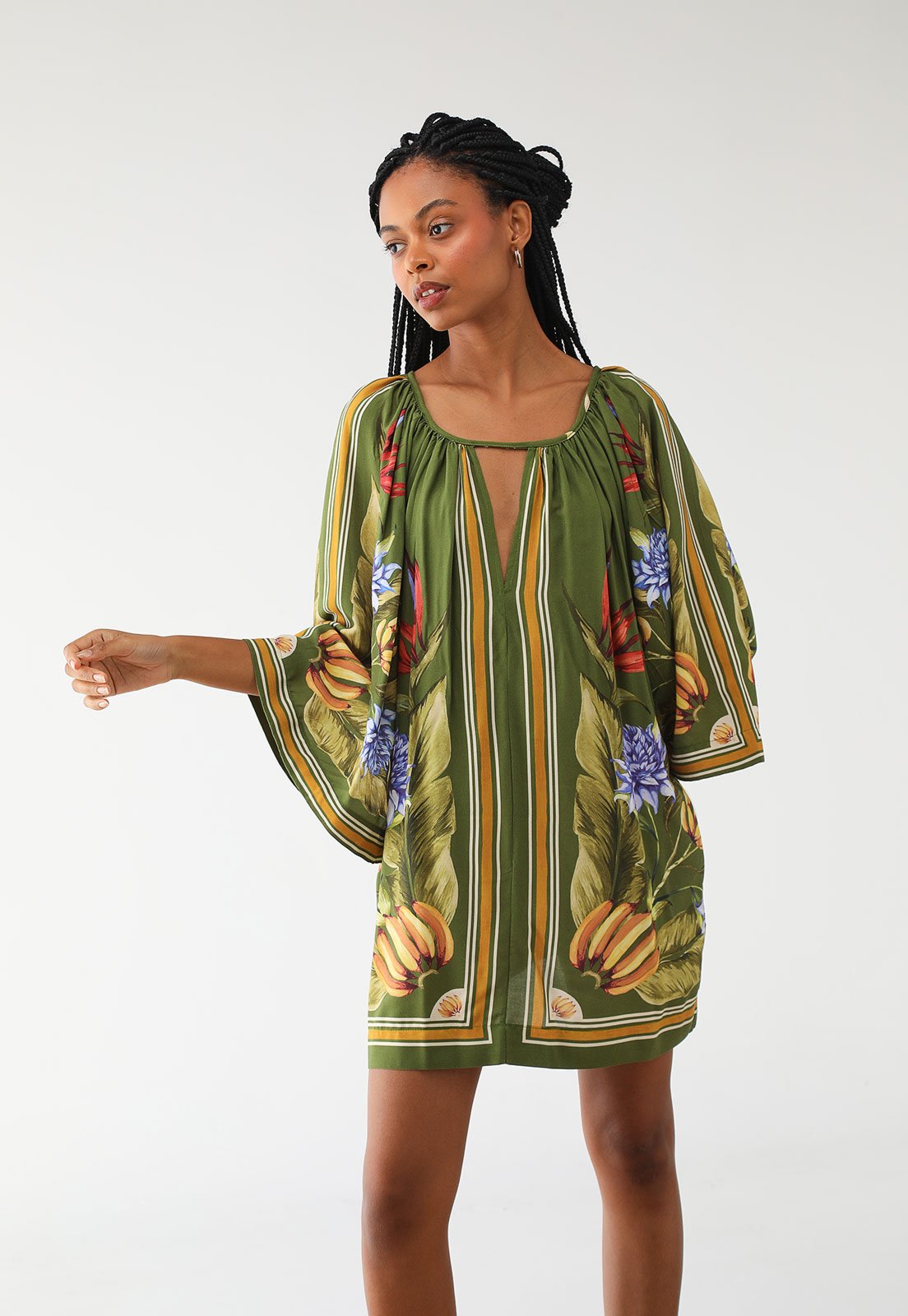 Vestido FARM Curto Lenço Tropical Verde