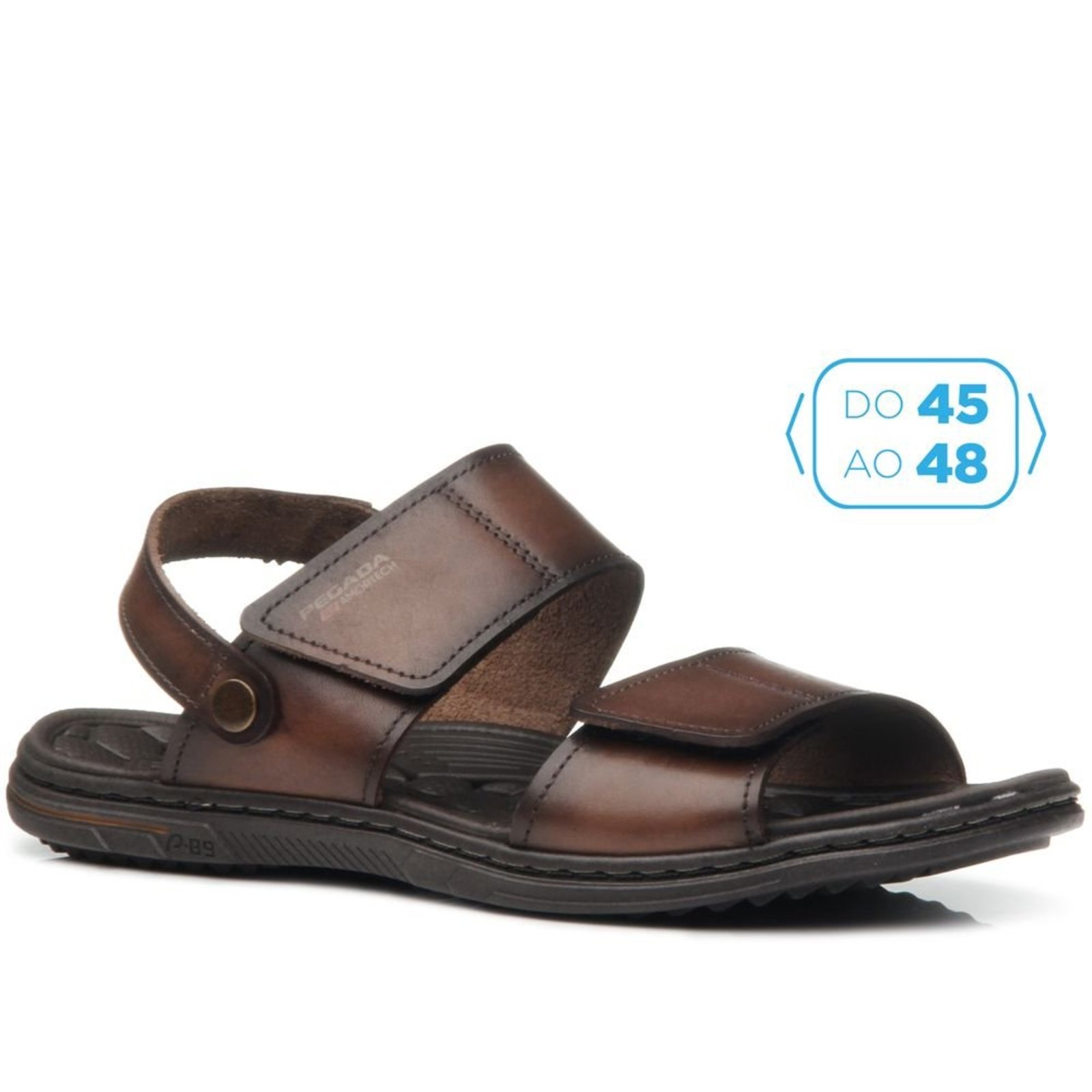 Sandália Pegada Masculina Plus Size em Couro Pinhão 533303-01 Chinelo Pegada Masculina Plus Size em Couro Pinhão 533303-01 47