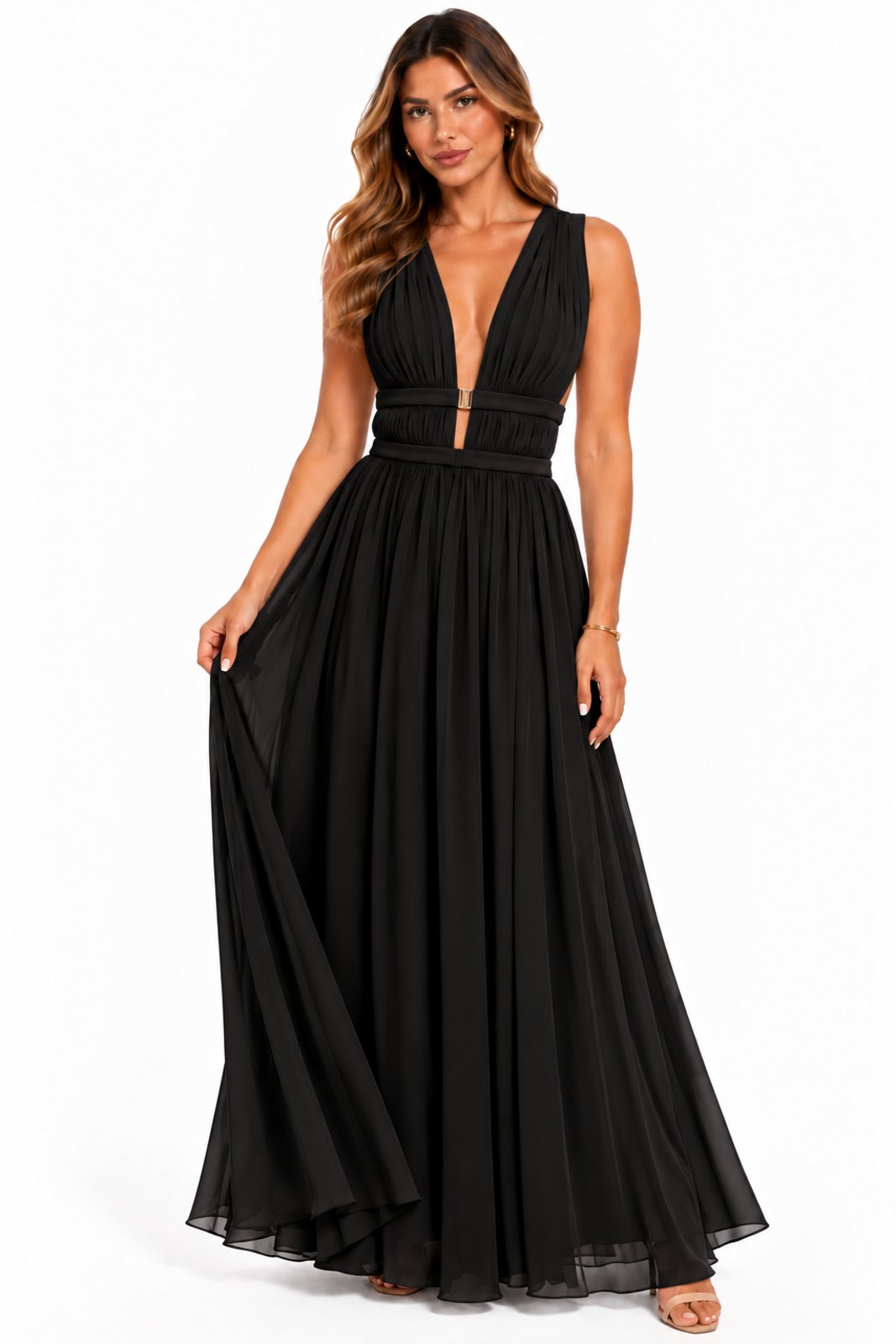 Vestido Longo D Bell Outlet Fashion Decote V e Costa Aberta Preto