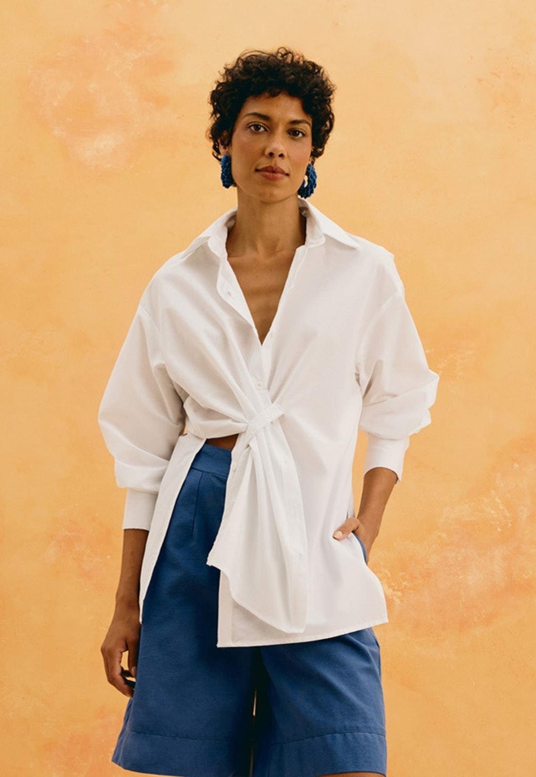 Camisa Manga Longa Detalhe Frontal Branco