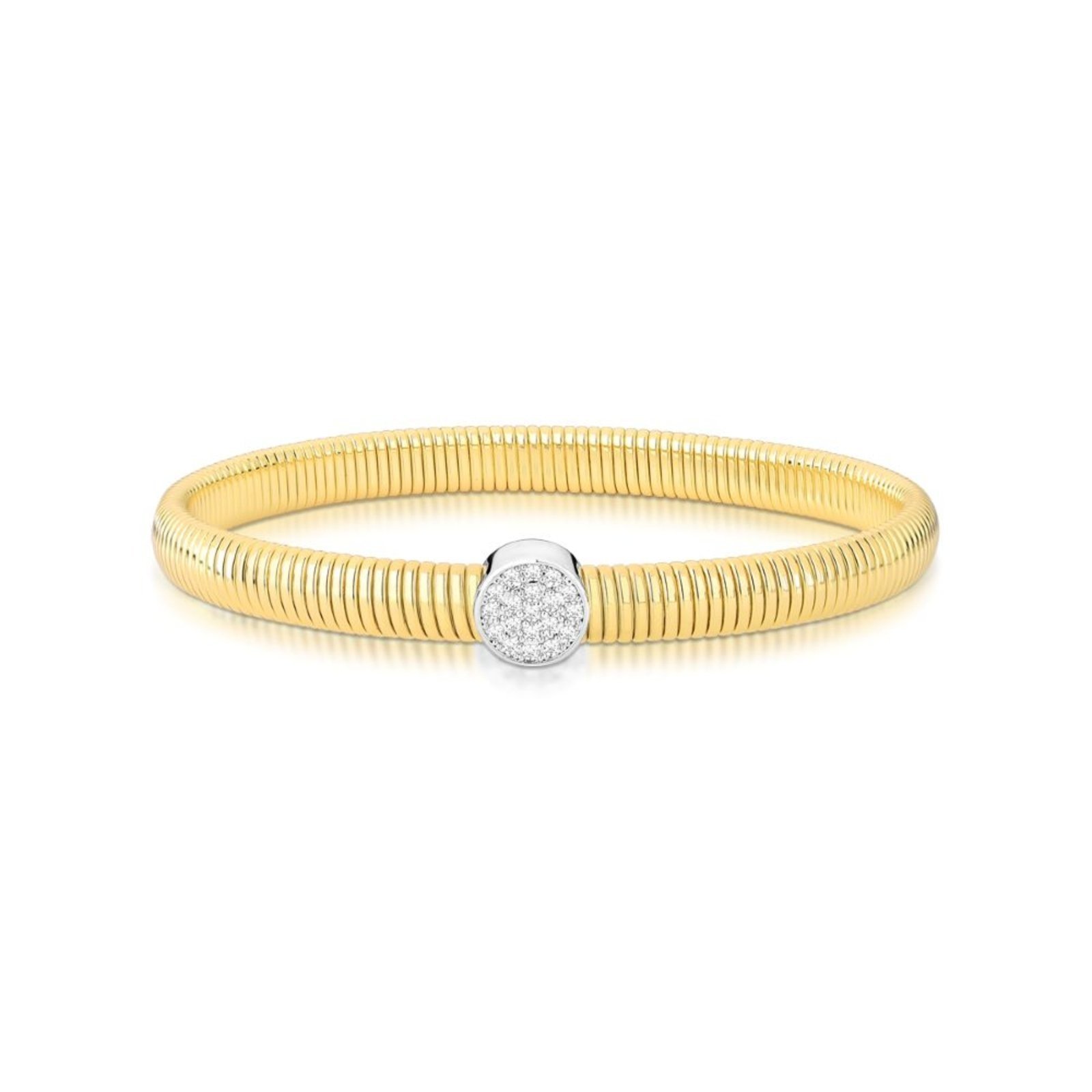 Infantil – Pulseira Aço Maleável com Pingente Redondo Cravejado Dourada Ania Store