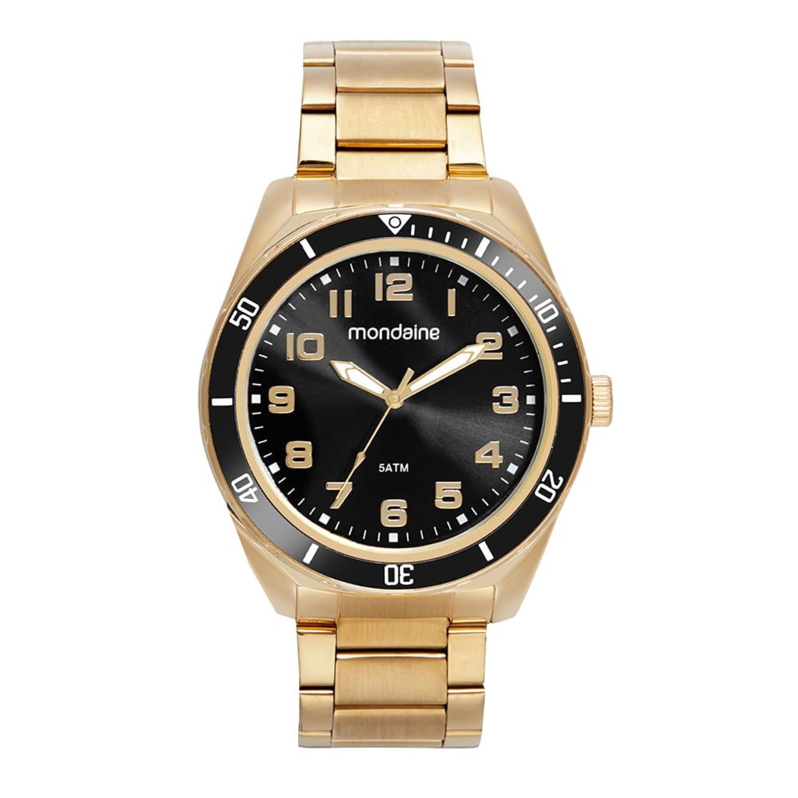 Relógio Masculino Clássico Dourado Mostrador Metalizado Preto Mondaine