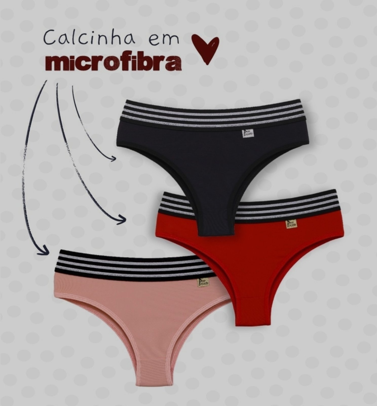 Kit 5 Calcinha cós largo com elástico Doce Encanto Ref 093