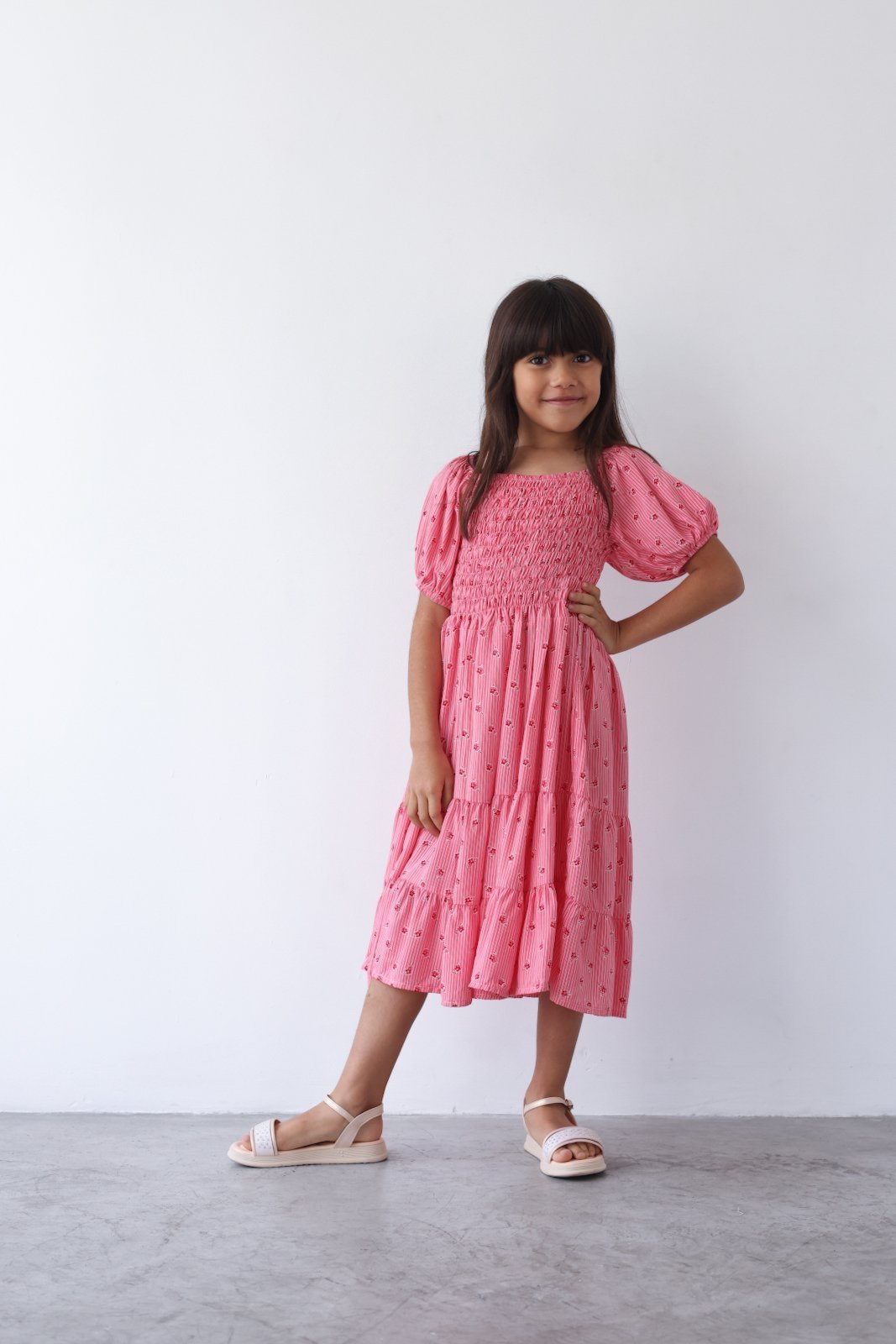 Infantil - Vestido Aura Miranda Listrado Floral Rosa