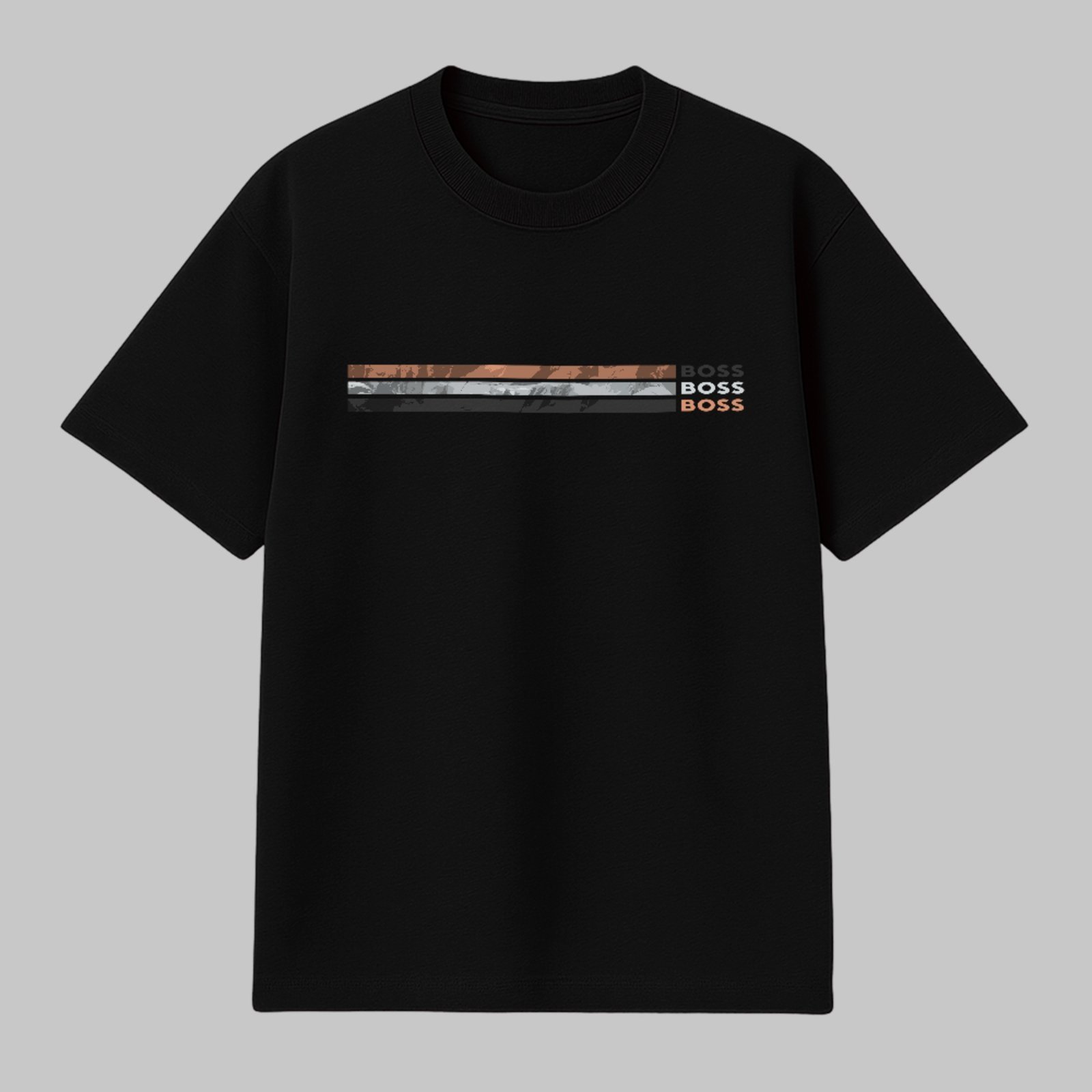 Camiseta Básica Boss Listras Urban Premium Moda Casual Preto