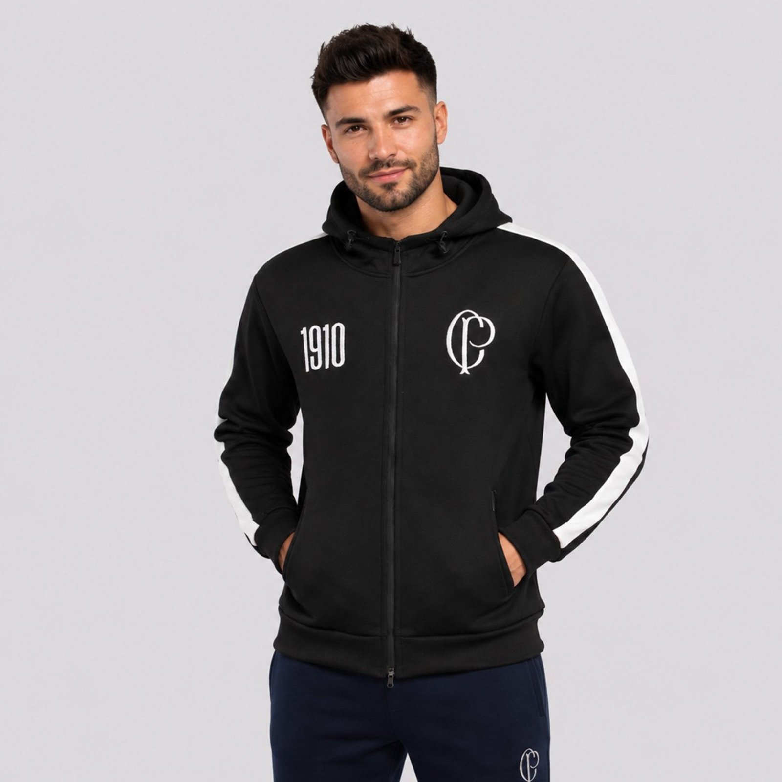 Jaqueta Corinthians CP 1910 com Capuz Preta