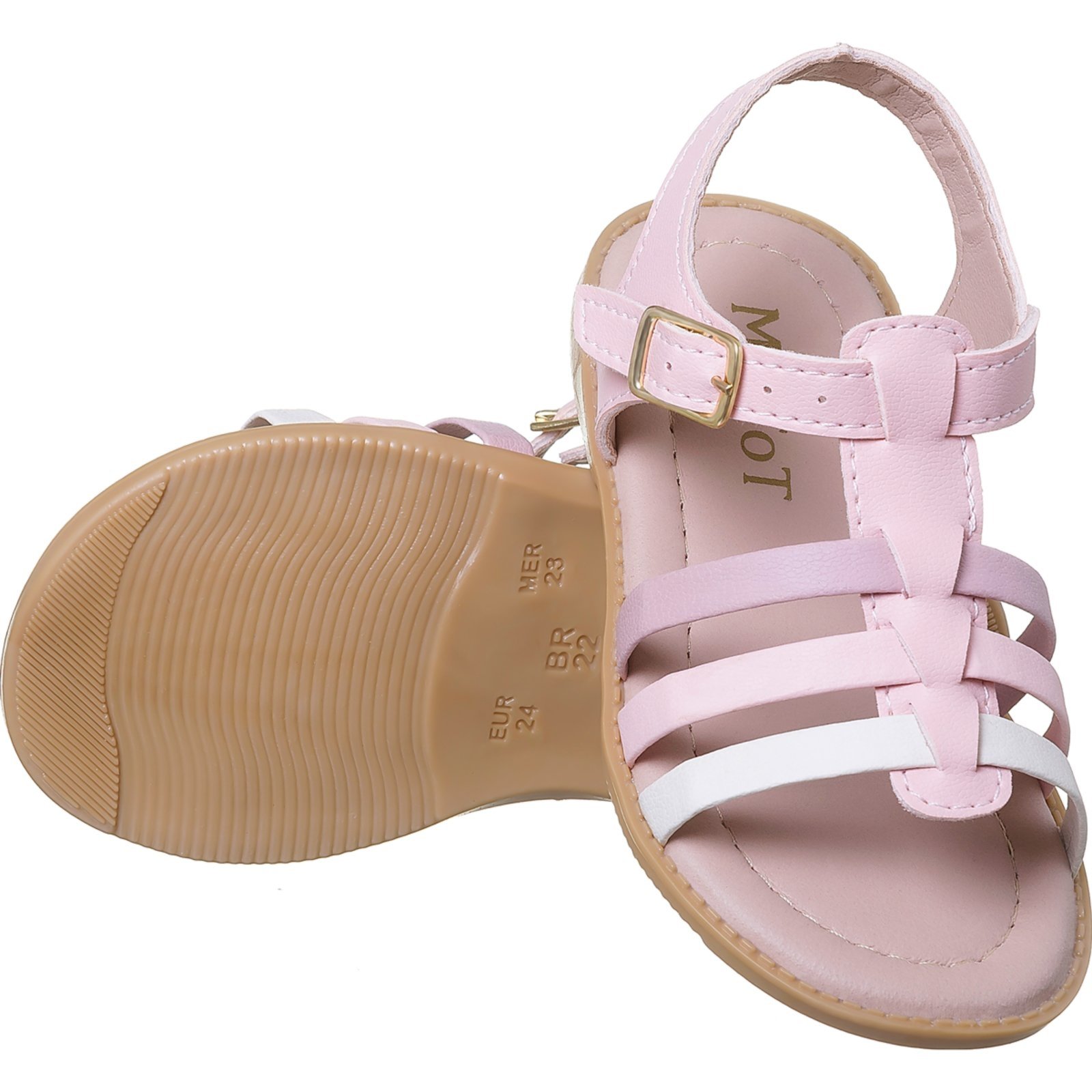 Infantil – Sandália Menina Rasteira Antiderrapante Confortável Branca e Rosa