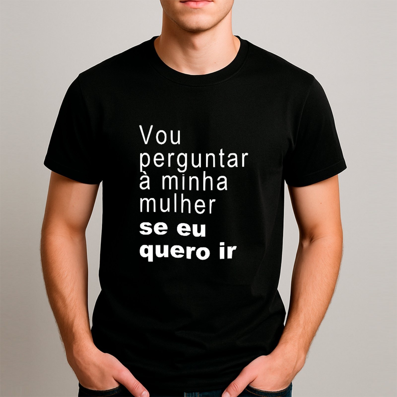 Camiseta Ousy Básica Vou Perguntar À Minha Mulher Humor Irônico Meme Unissex Preto