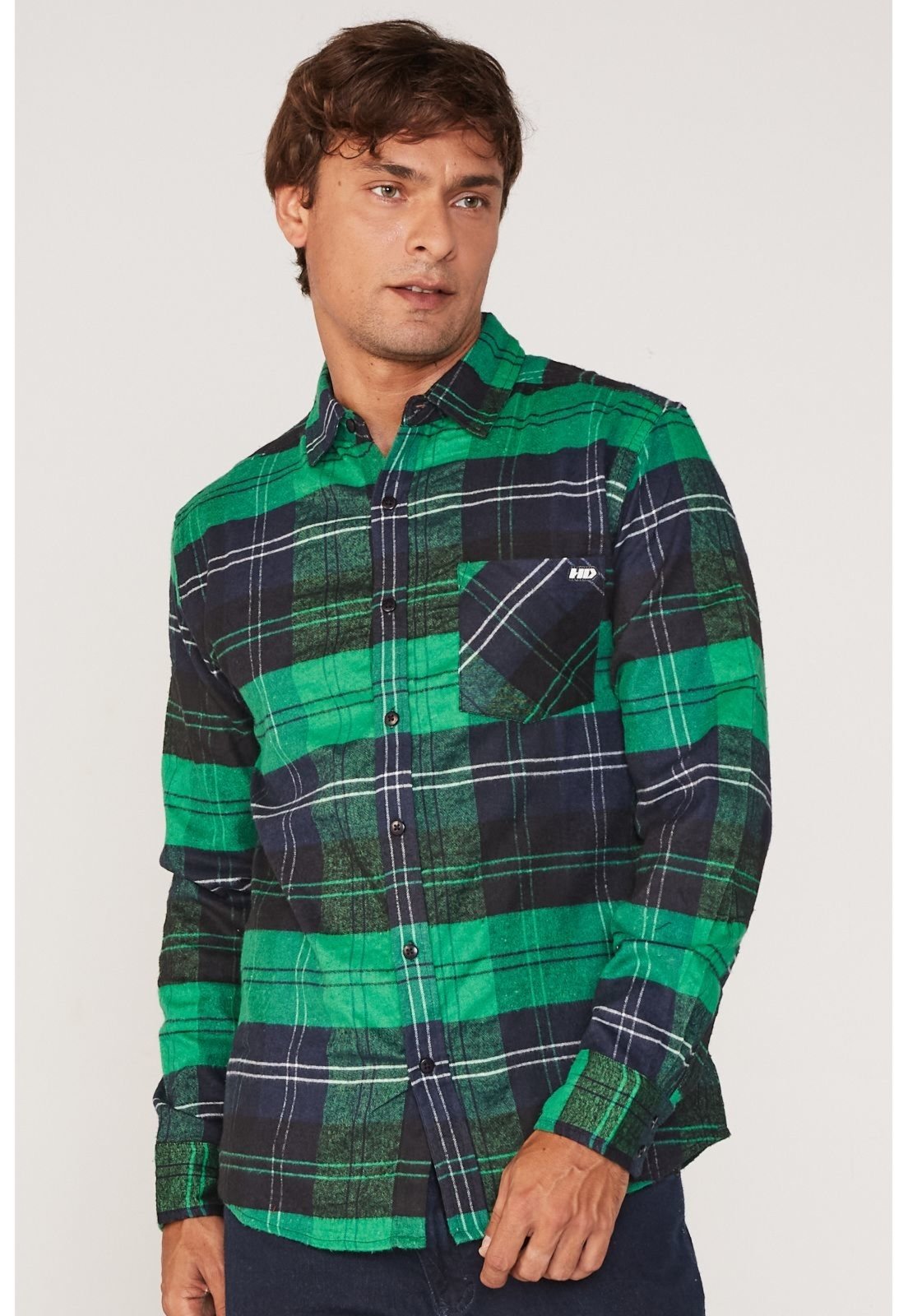 Camisa HD Manga Longa Xadrez Verde