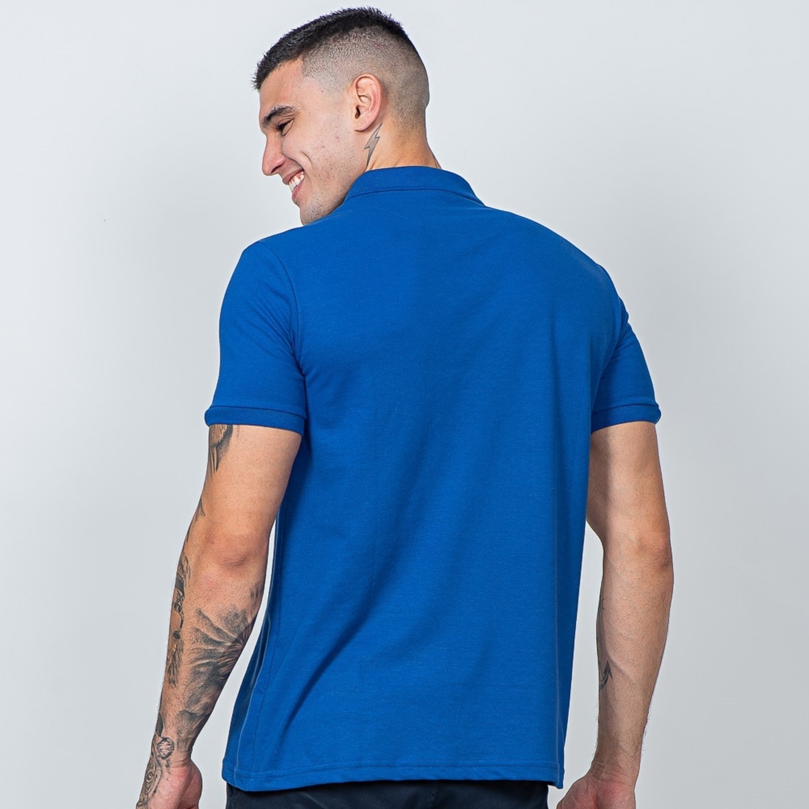 Vista 3 Camisa Polo Masculina Básica Industrie Piquet no Estilo Tommy Bordado França Royal azul royal Industrie azul royal