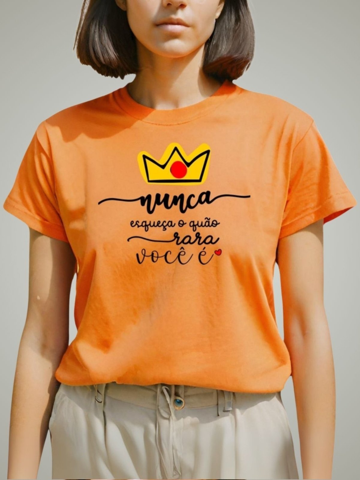 Camiseta T-shirt Feminina Plus Size GuGi Blusinha Estampado Mulher Poderosa Camisa Algodão Moda Laranja