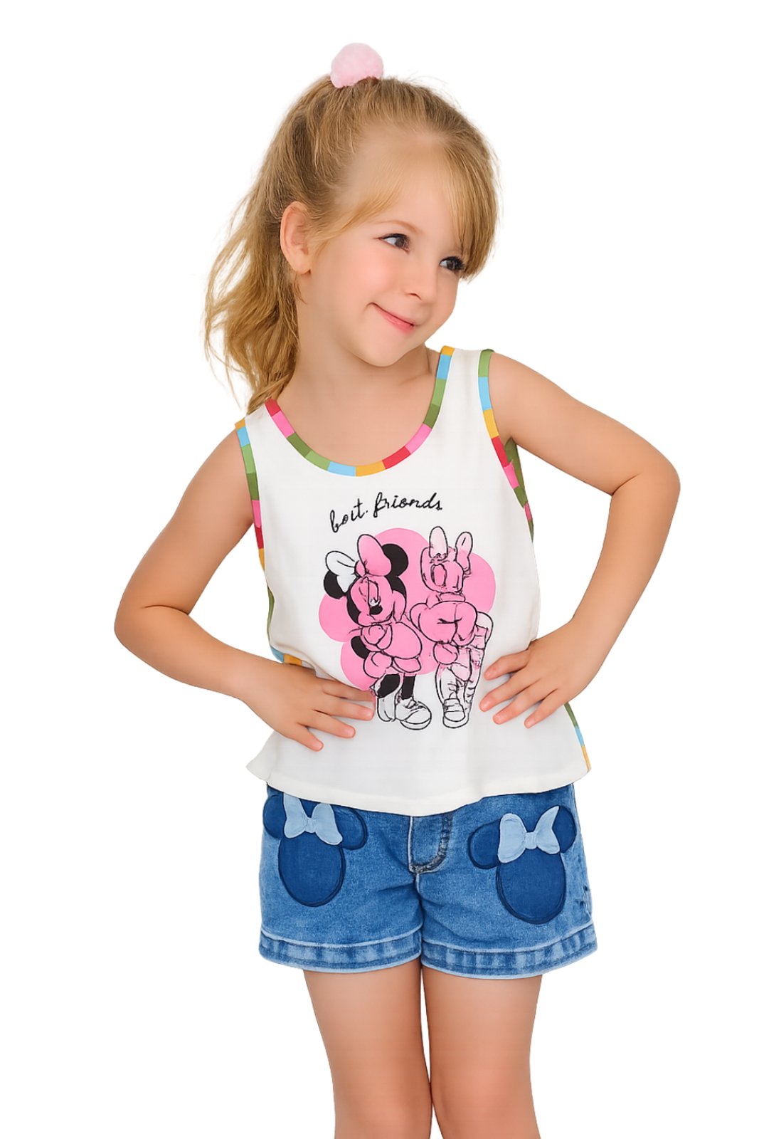 Infantil - Regata Estampa Jardim da Minnie e Daisy Colorida Branco