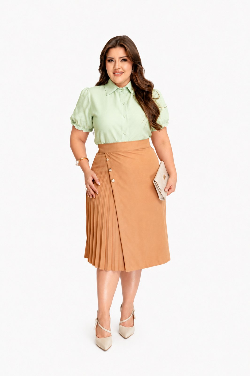 Camisa Social Feminina D Bell Outlet Fashion Gola Verde Menta