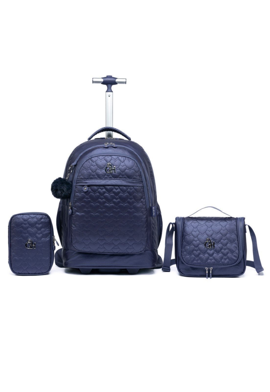 Kit Mochila De Rodinhas Guelph Juvenil Grande Azul Escuro