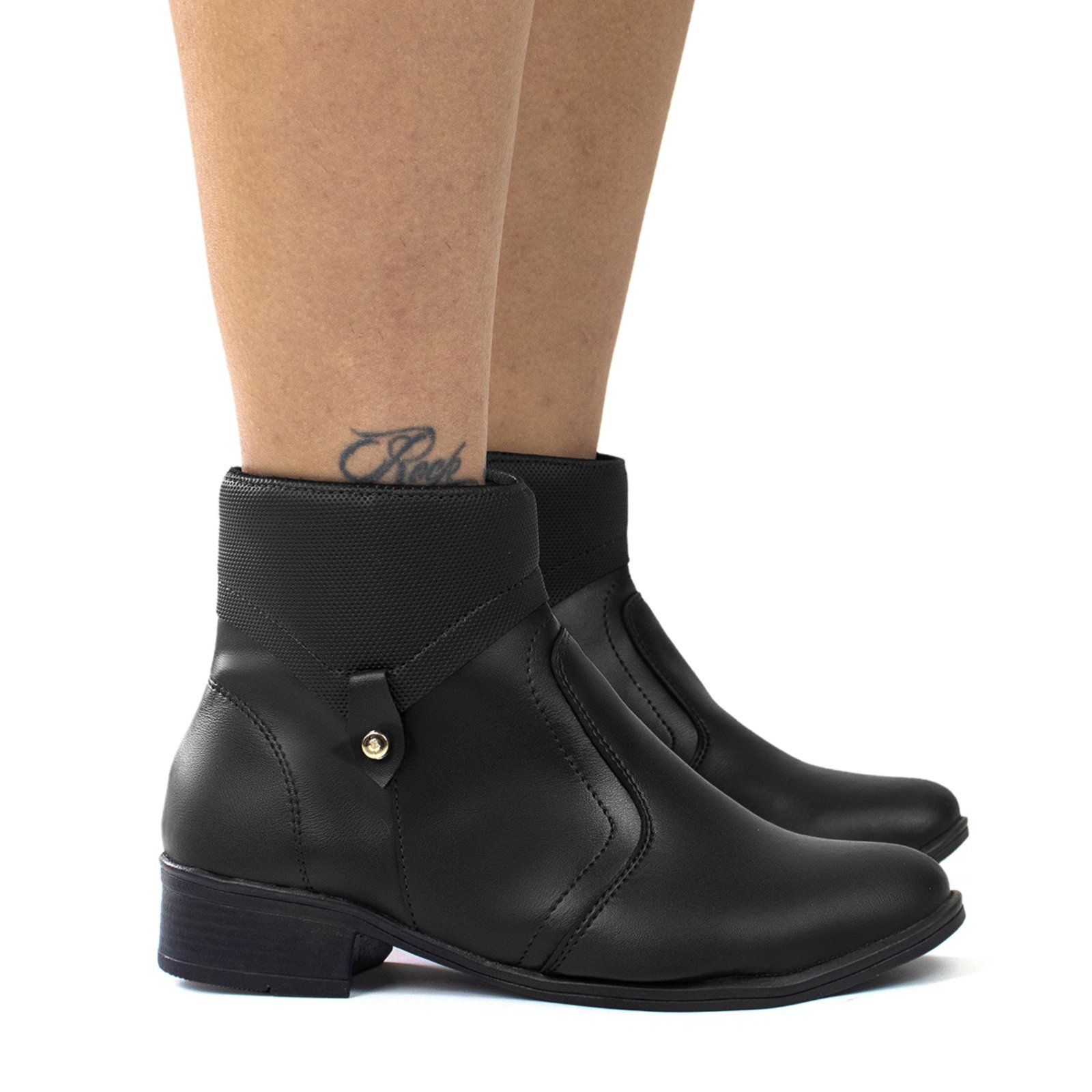 Bota Casual Feminina Bredeni Moderna Confortável Zíper Lateral Cano Curto Salto Baixo Dia A Dia Preto