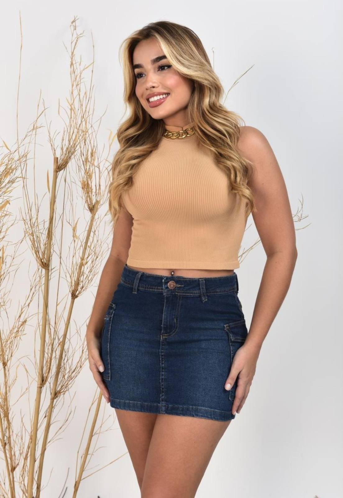 Mini Saia Jeans Feminina Kiridas Jeans Casual E Moderna Azul Escuro