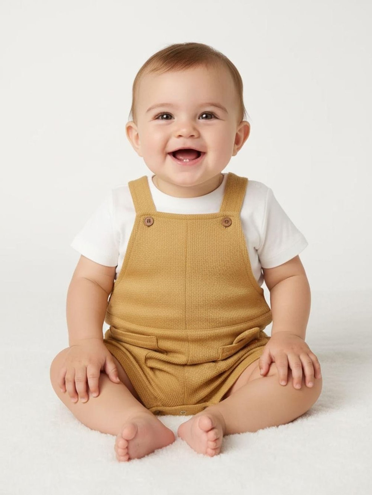 Infantil - Jardineira Malha Waffle Para Menino - AMARELO