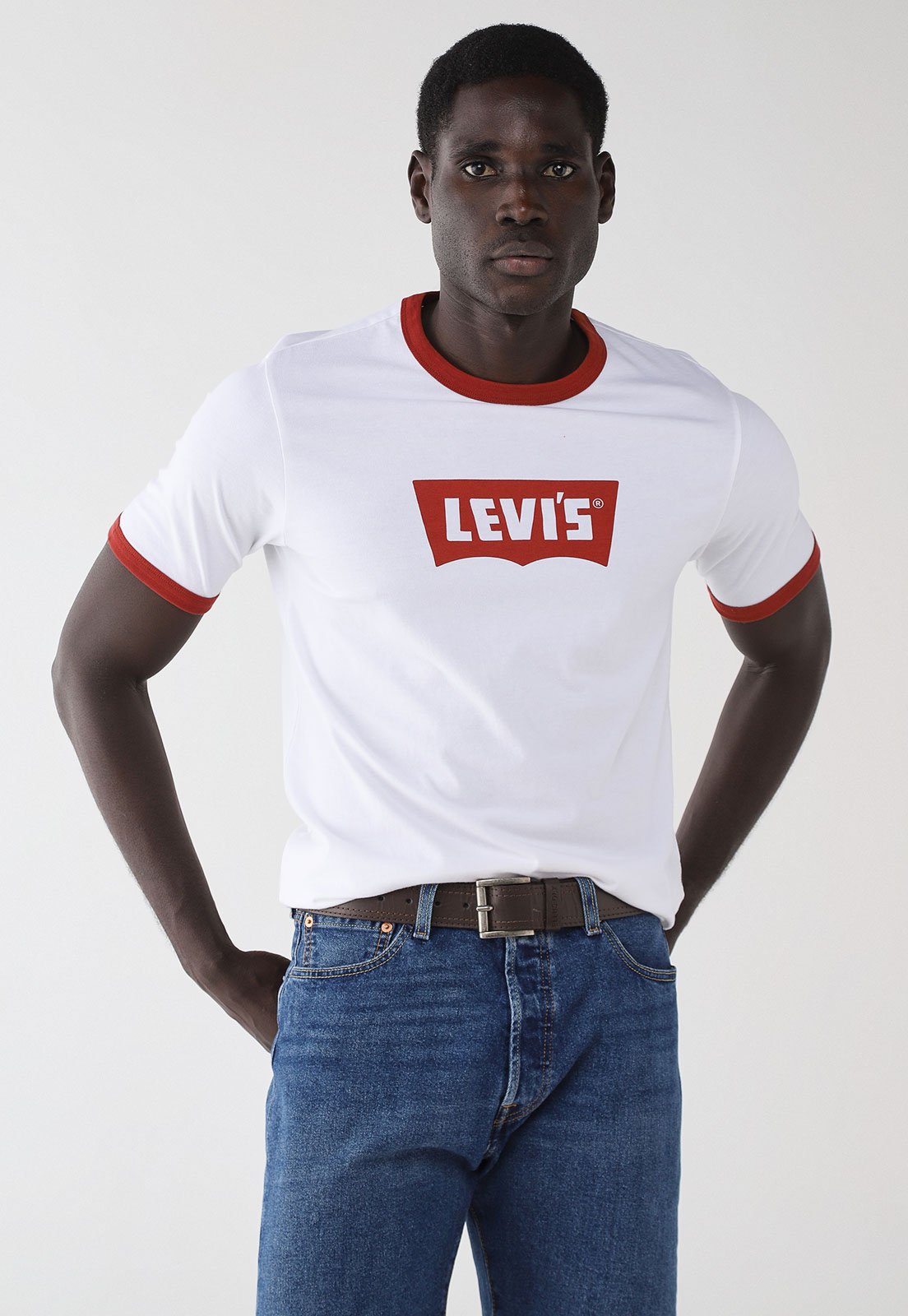 Camiseta Masculina Levi's GR Standard Ringer Branca e