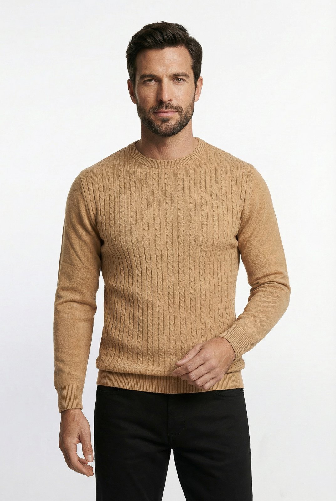 Blusa de malha masculina gola redonda 90184 - Bege