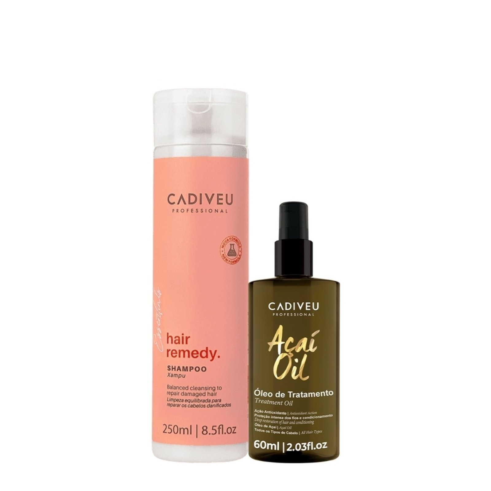 Vista 2 Kit Cadiveu Essentials Hair Remedy Shampoo e Açaí Oil 60 (2 produtos) Cadiveu Professional multicolorido Cadiveu Professional multicolorido