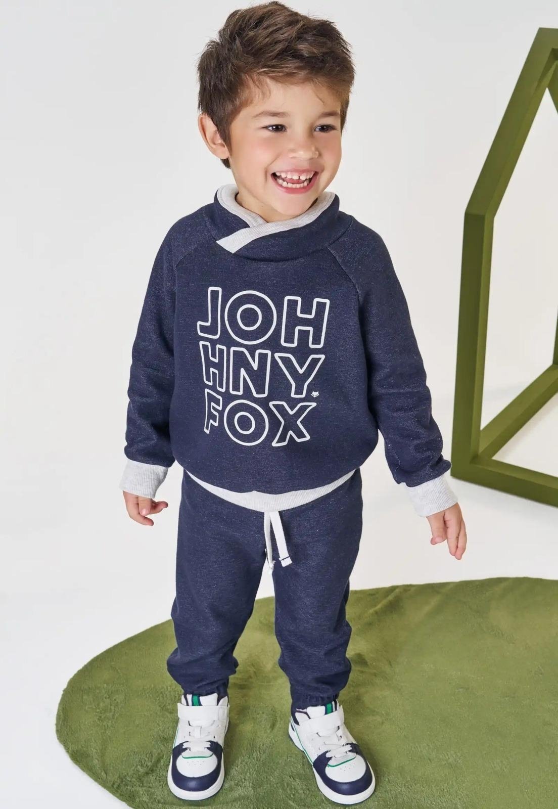 Infantil - Conjunto Moletom Longo Jeans Menino Jhonny Fox 1 Azul