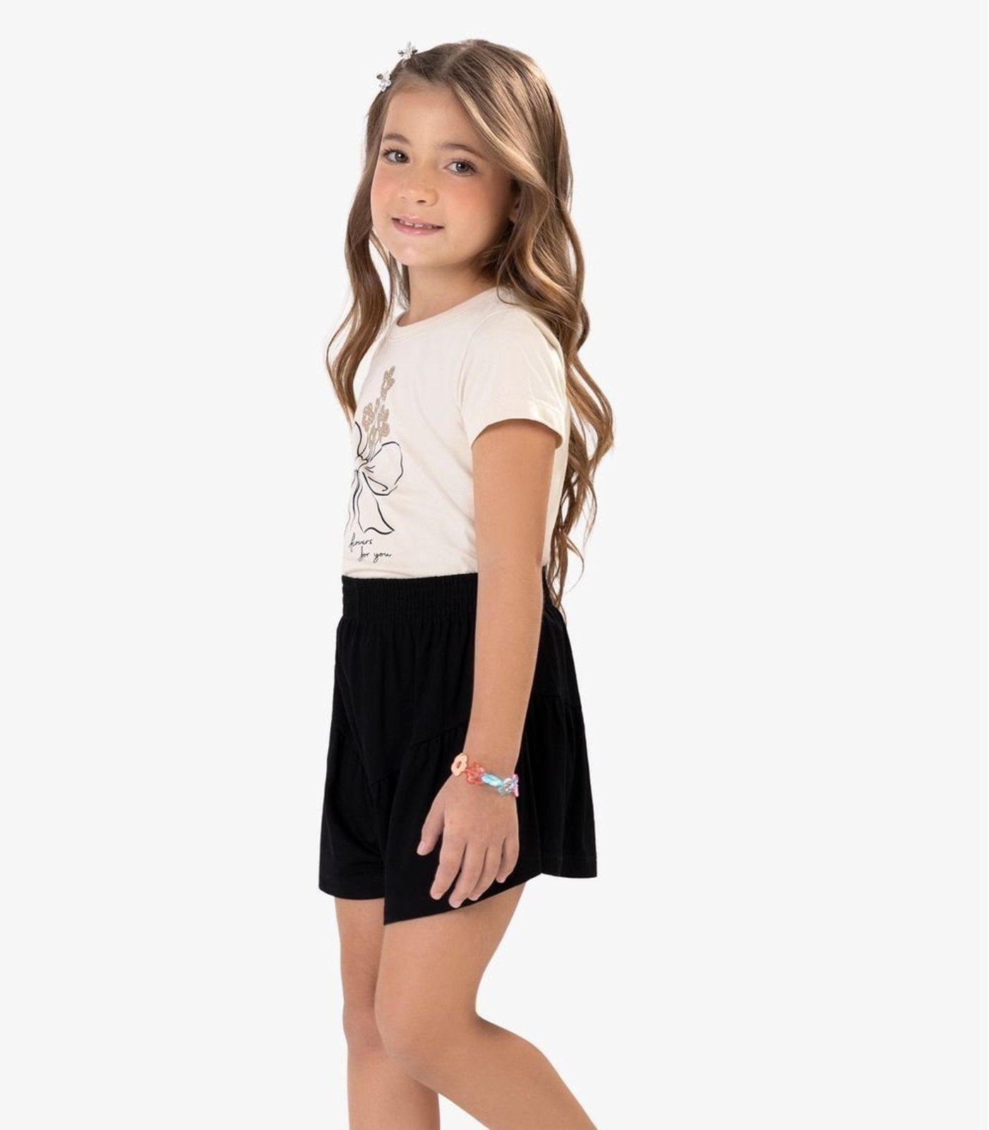 Infantil – Conjunto Blusa e Shorts Meia Malha Rovi Bege