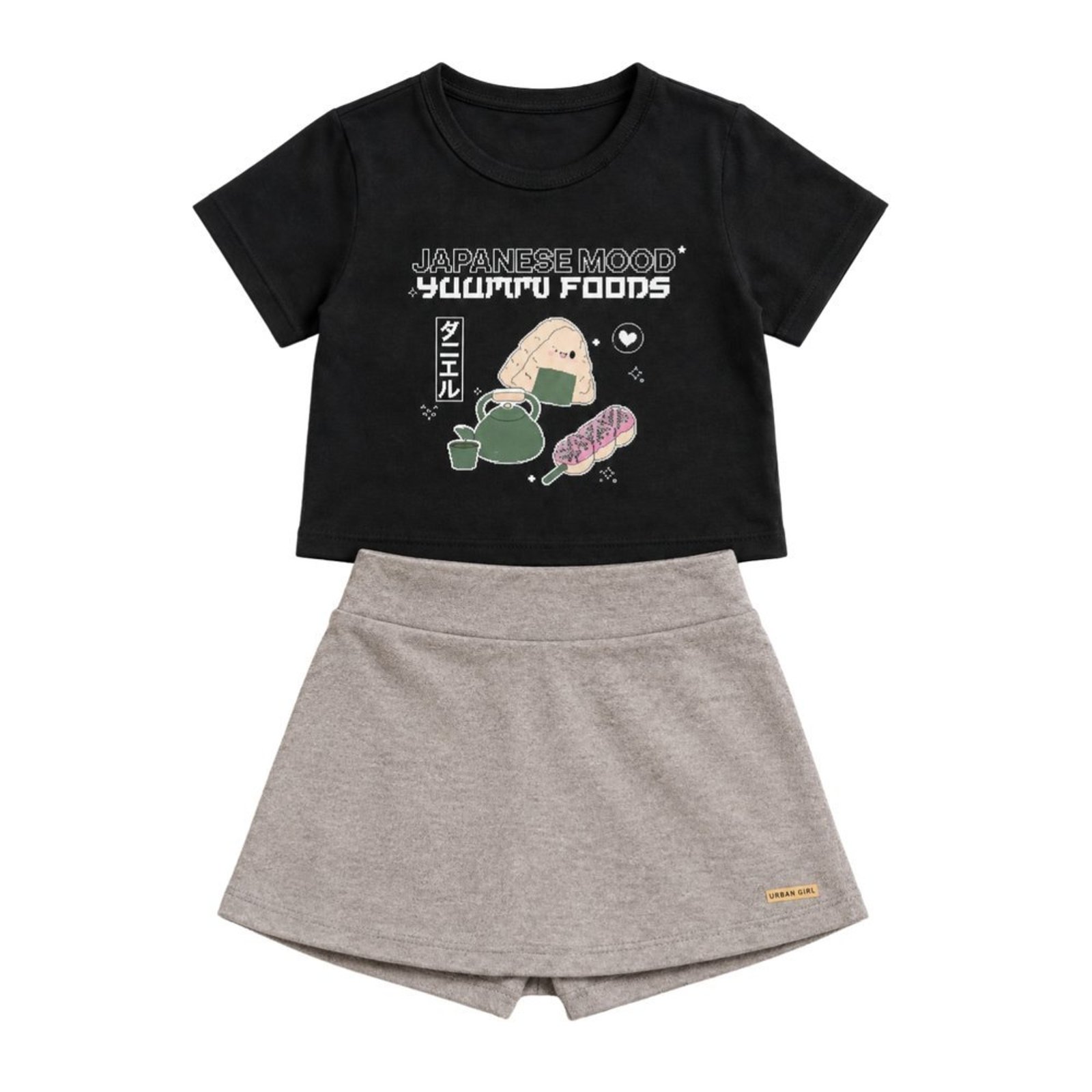 Infantil - Conjunto Menina Cropped Meia Malha Short Saia Moletinho Eco
