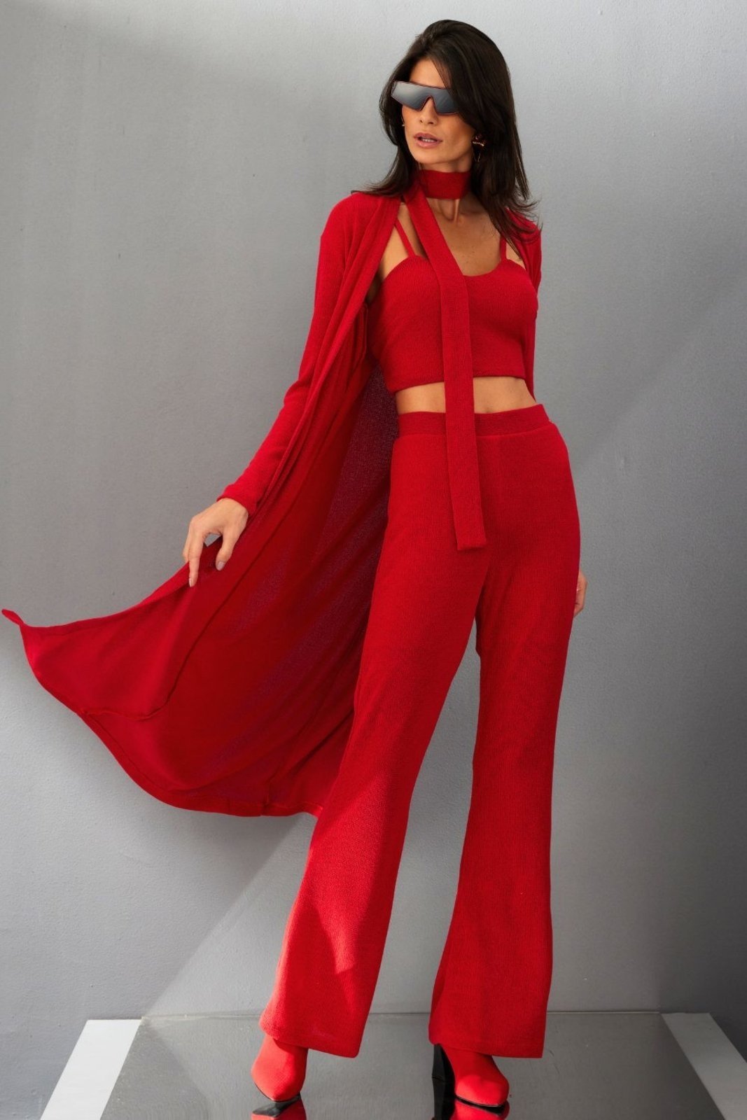 Cardigan Feminino em Malha Smk Vermelho Médio