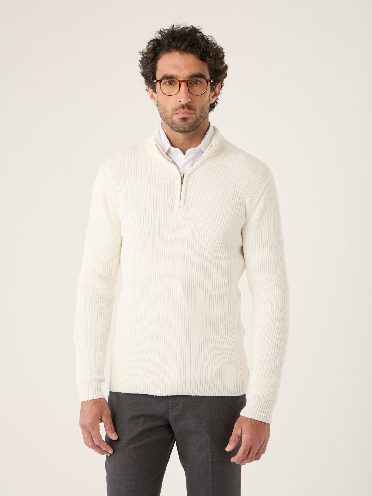 Tricot Meio Zíper Off White