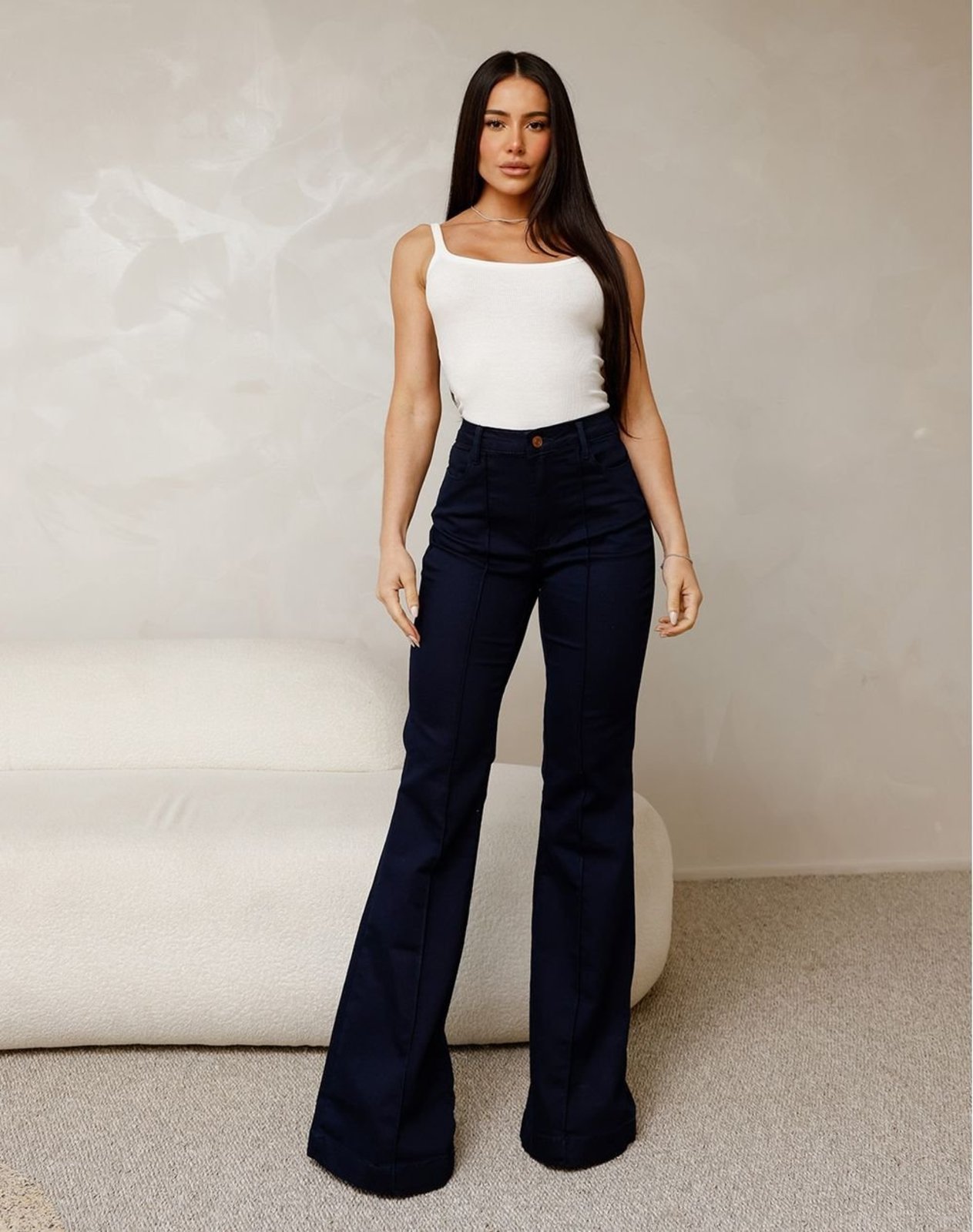 Calça Flare Feminina com Nervura e Barra Larga 25811 Amaciado Consciência