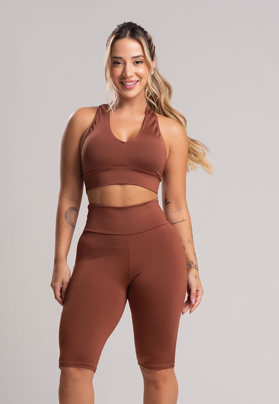 Bermuda MVB Modas Lisa Suplex Fitness Academia Estampada Marrom
