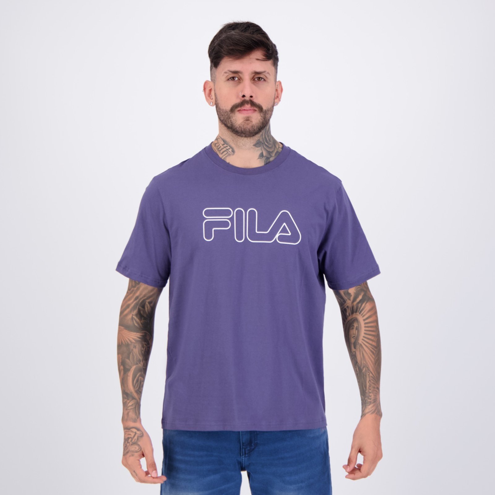 Camiseta Fila Regular Letter Outline Azul Marinho