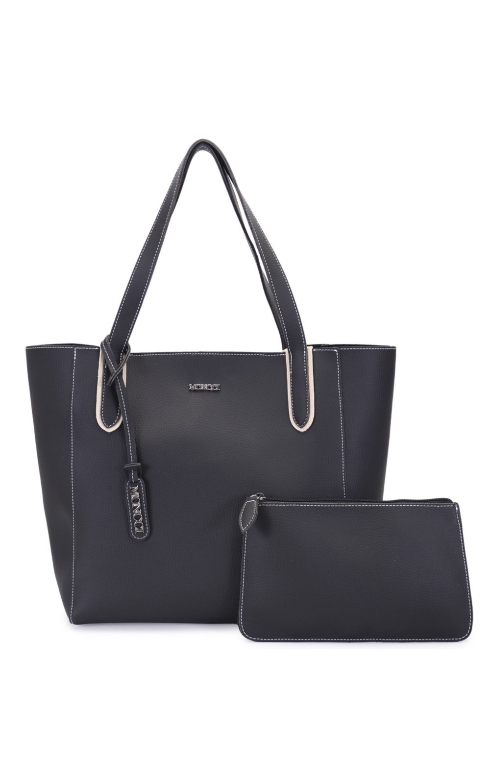 Bolsa de Ombro Grande Moncci Fechamento de zíper Preto com Detalhes Branco