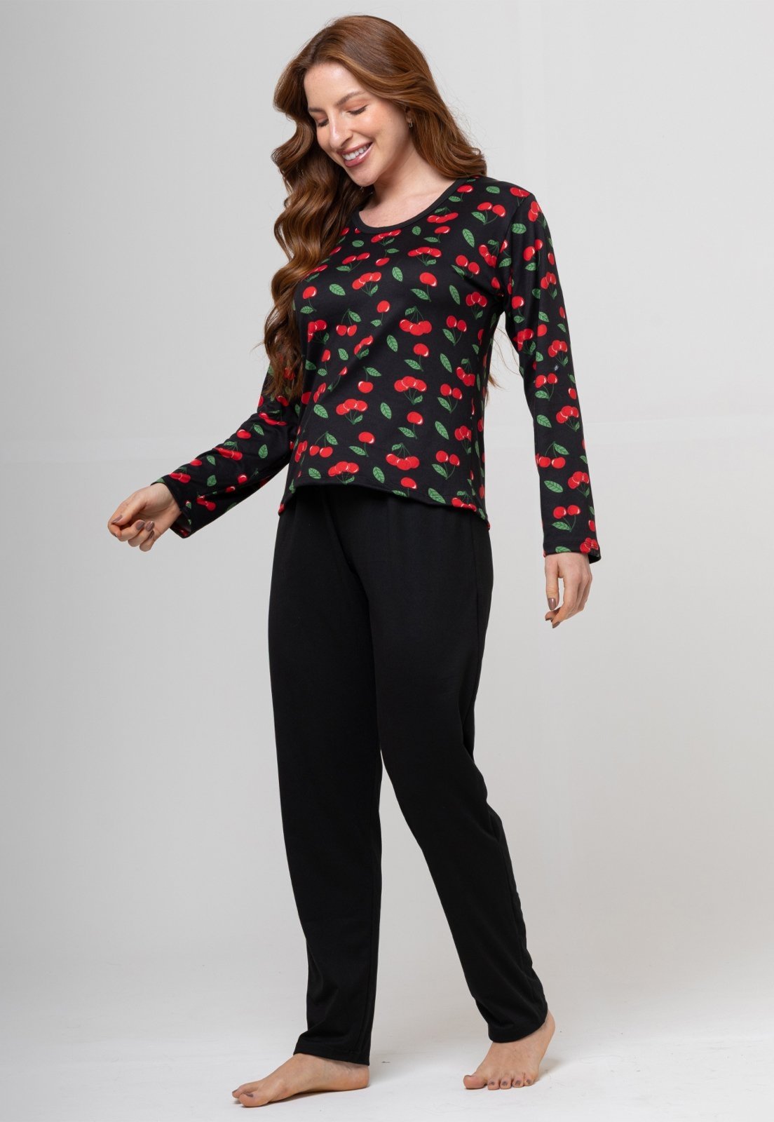 Pijama Suende Aveludado Bravaa Store Longo Malha Confortável Inverno Premium 014 PRETO