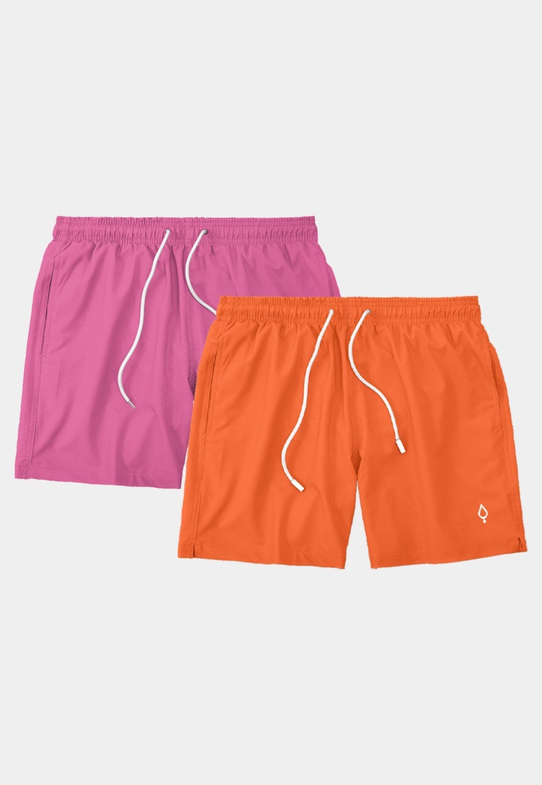Kit 2 Shorts Bermuda Praia Tactel Liso Masculino Rosa/Laranja