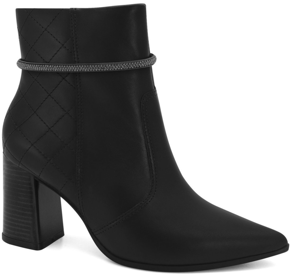 Bota Feminina Couro Cano Curto Preta Com Strass Ramarim 2468102-1
