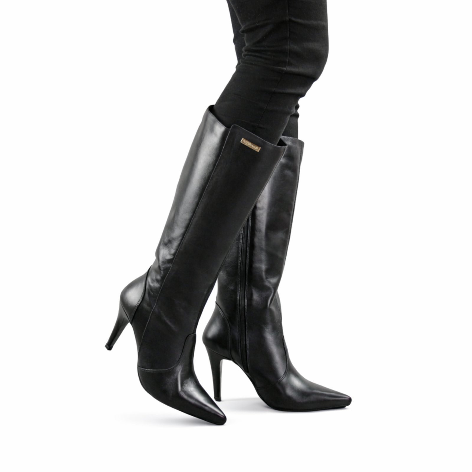 Vista 2 Bota Feminina Cano Longo Preta Salto Alto Fino Bico Fino com Zíper Lateral Elegante e Sofisticada Sapatofran preto Sapatofran preto